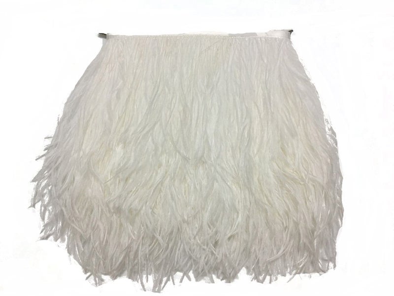 KOLIGHT Pack of 2 Yards Natural Dyed Ostrich Feathers Trim Fringe 4~5inch for DIY Dress Sewing Crafts Costumes Decoration (White) - Image 1